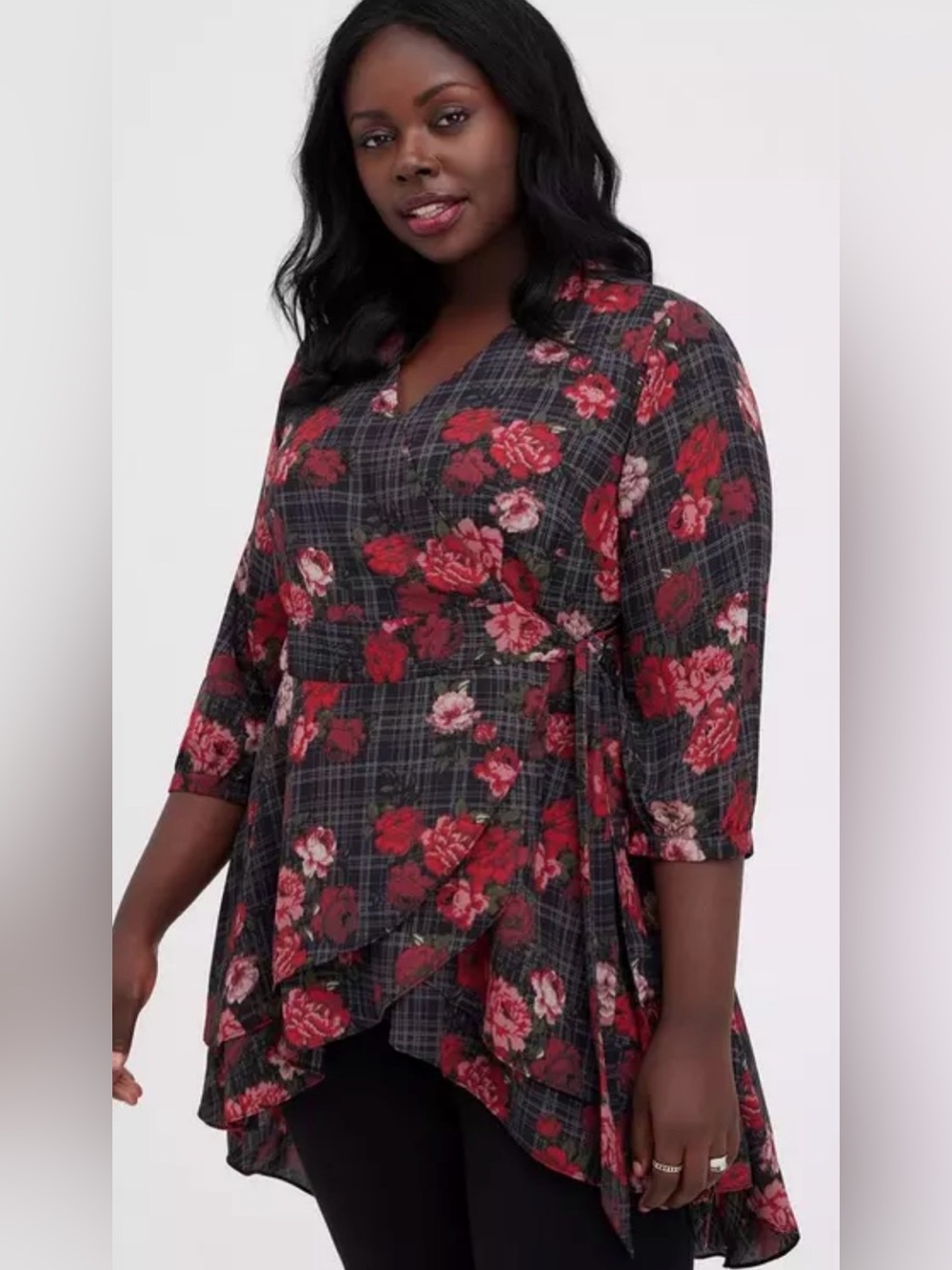 Torrid Georgette wrap tunic blouse top boho bohemian emo goth witchy floral 2X